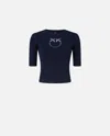 Pinko Ribbed Sweater With Transparent Love Birds Logo In Bleu-veste Marin