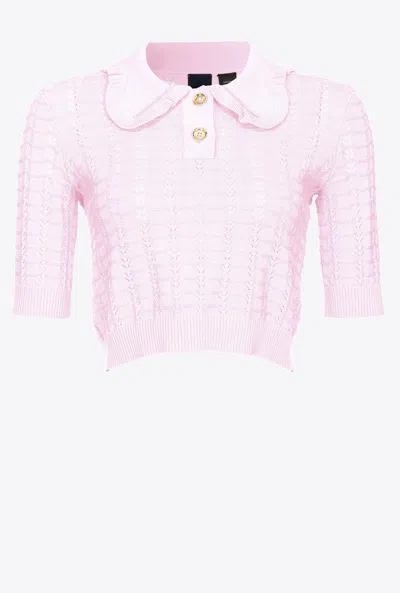 Pinko Short Fan-stitched Sweater In Rosa Dolce Lilla