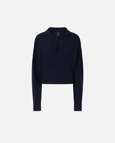 Pinko Short Cashmere-blend Sweater With Collar In Dark Navy Blue
