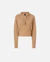 Pinko Pull Court En Cachemire Mélangé À Col Chemise In Warm Taupe Beige