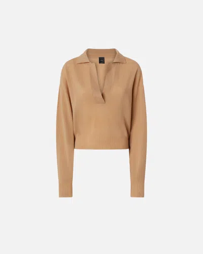 Pinko Pull Court En Cachemire Mélangé À Col Chemise In Beige