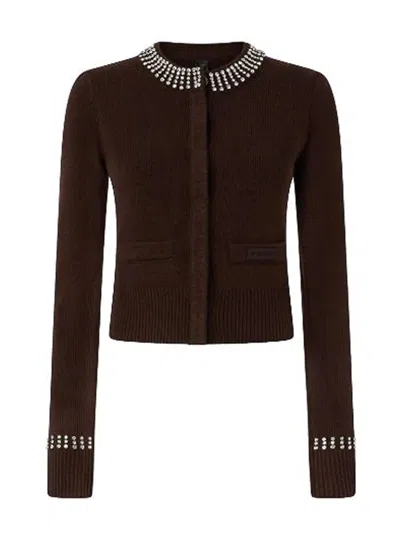 Pinko Spezzino Crewneck Cardigan Sweater In Brown