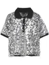 Pinko Sequined Pupazzo 4 Buttons Polo In Black  