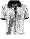 Pinko Sequined Pupazzo 4 Buttons Polo In Nero/trasparente