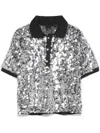 Pinko Polo Sweater With Semi-transparent Sequins In Silver