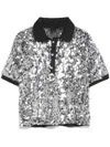 Pinko Polo Sweater With Semi-transparent Sequins In Z7z Nero Transparente