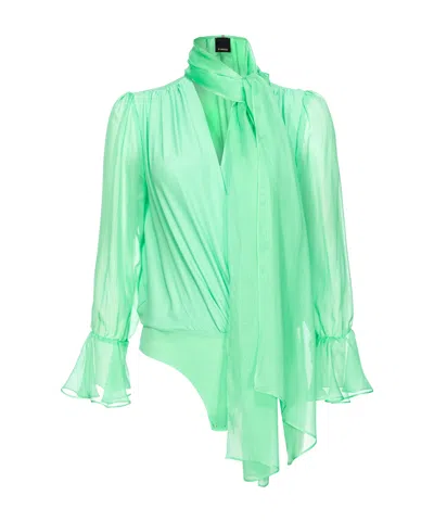 Pinko Pussy-bow Collar Bodysuit In Green