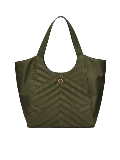 Pinko Puzzle Quilt Fabric Shopper Bag In Green