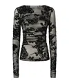 Pinko Sheer Flock-print Sweater In Black