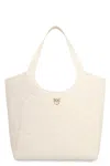 Pinko Puzzle-quilted Leather Shopper Bag With Logo Plate In Pink