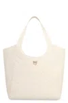 Pinko Puzzle-quilted Leather Shopper Bag With Logo Plate In White
