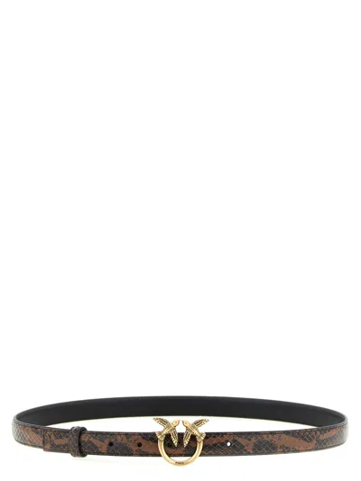 Pinko Python Print Leather Belt In Brown