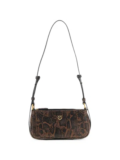 Pinko Love Shoulder Bag Textured Finish Adjustable Strap In Brown