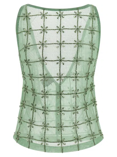 Pinko Quandong Sleeveless Sheer Embellished Backless Top In Green