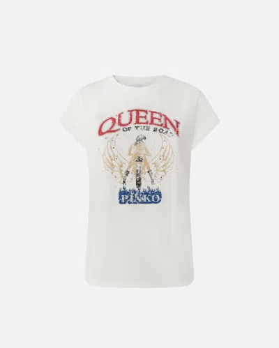 Pinko Queen Of The Road Biker Print T-shirt In Bianco-biancaneve