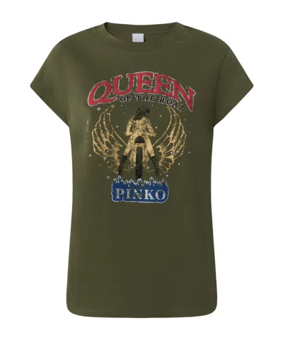 Pinko Queen Of The Road Motorcycle Racing Printed T-shirt In Green