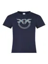Pinko T-shirt With Crystal-embroidered Love Birds Logo In Blue