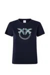 Pinko T-shirt With Crystal-embroidered Love Birds Logo In Blue
