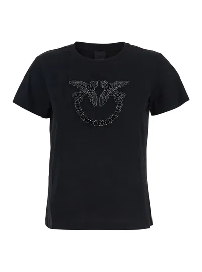 Pinko Quentin T-shirt Jersey Ricamo In Black