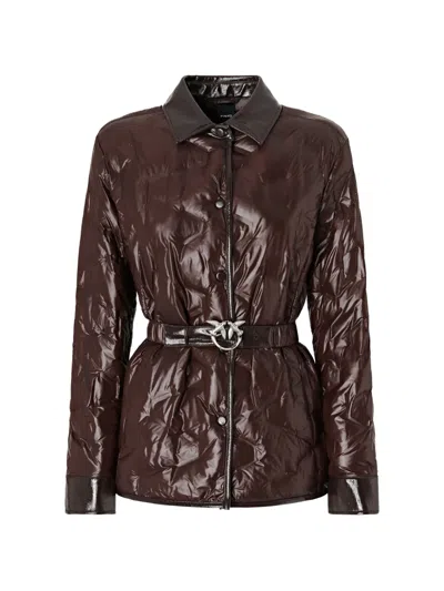 Pinko Quilted Belted Jacket In Brown