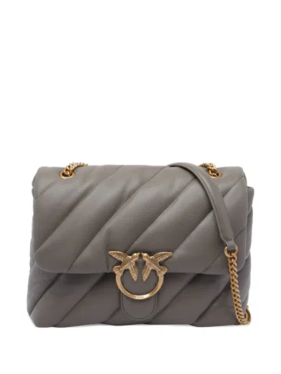 Pinko Quilted Bird-embellished Shoulder Bag In Gray