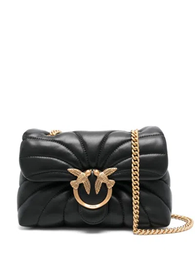 Pinko Quilted Black Calfskin Shoulder Bag With Gold-tone Clasp