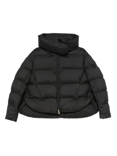PINKO QUILTED BLACK COAT WITH HIGH NECK AND LOGO PATCH