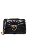 Pinko Quilted Black Handbag With Decorative Emblem And Chain Strap In Black