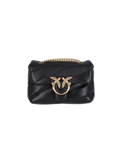 Pinko Quilted Black Leather Handbag With Gold Chain Strap