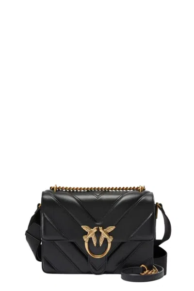 Pinko Quilted Black Leather Handbag With Gold-tone Bird Clasp