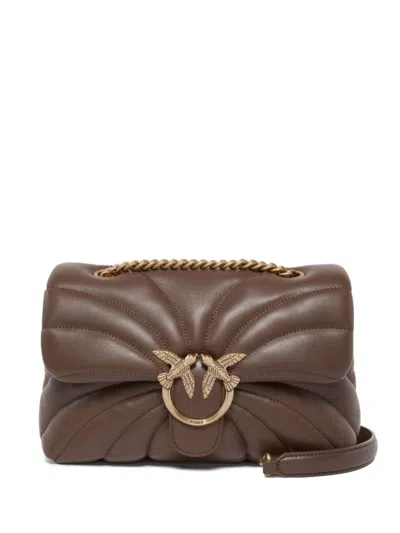 Pinko Quilted Brown Bag With Love Birds Embellishment And Chain Strap