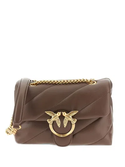 Pinko Quilted Brown Leather Bag With Gold-tone Chain Strap In Green