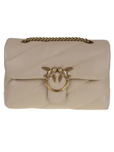 Pinko Quilted Calfskin Love Puff Shoulder Bag In Neutrals