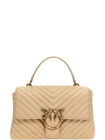Pinko Quilted Chevron Beige Tote Bag With Elegant Gold Clasp In Multi