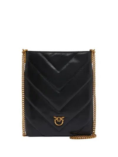 Pinko Quilted Chevron Cross Body Bag In Black