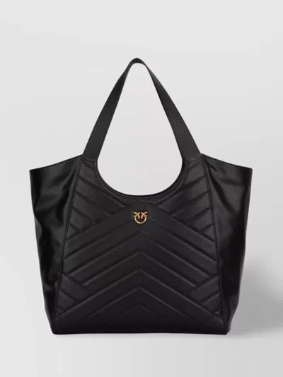 Pinko Quilted Chevron Dual Handle Shoulder Bag In Black