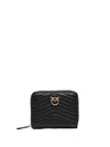 Pinko Compact Quilted Calf Leather Wallet With Gold Accents In Black