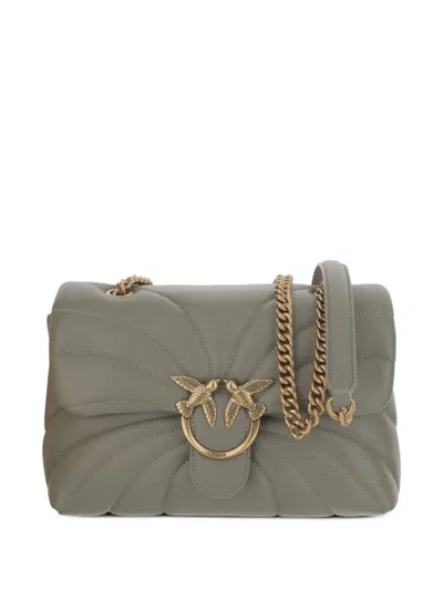 Pinko Quilted Green Shoulder Bag In Gray