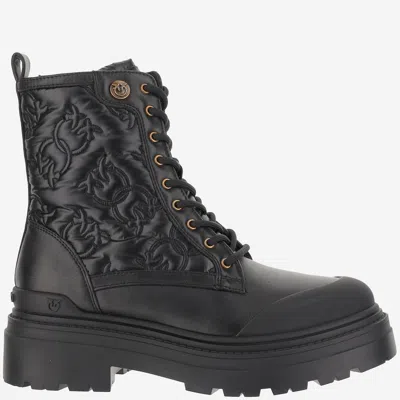 Pinko Quilted Leather Ankle Boots In Black