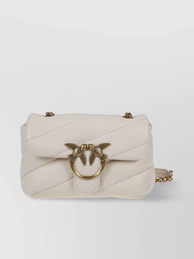 Pinko Quilted Leather Chain Link Shoulder Bag In White