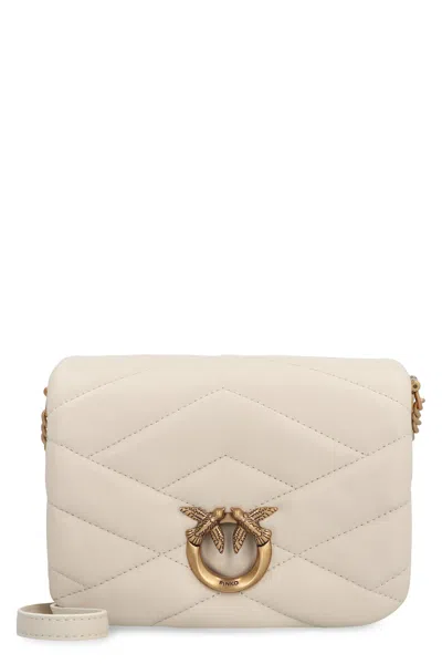 Pinko Quilted Leather Love Birds Handbag In Neutral