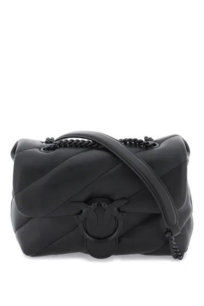 Pinko Quilted Leather Love Handbag With Iconic Metal Buckle And Chain Strap In Black