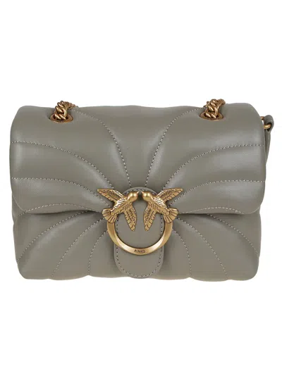 Pinko Quilted Leather Shoulder Bag With Bird Motif Clasp In Green
