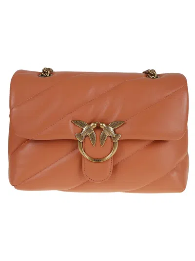 Pinko Quilted Leather Shoulder Bag With Decorative Clasp In Brown