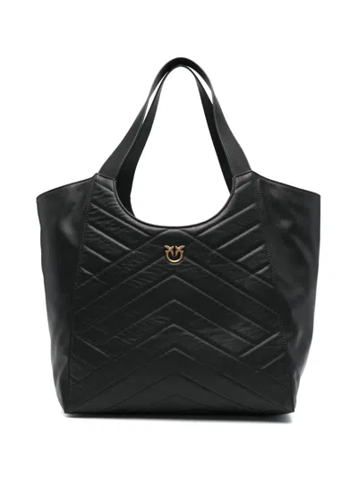 Pinko Quilted Leather Tote Bag In Black