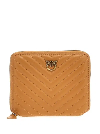 Pinko Quilted Leather Wallet In Brown