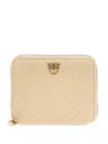 Pinko Quilted Leather Wallet In Neutral