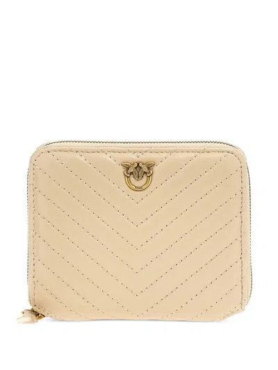 Pinko Quilted Leather Wallet In Neutral