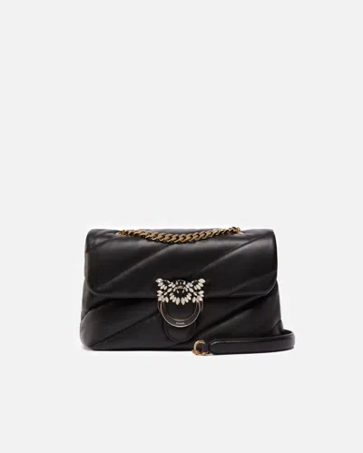 Pinko Quilted Love Bag Puff Shoulder Bag With Jewel Buckle  Galleria In Noir-or Clair