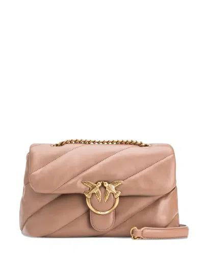Pinko Quilted Love Birds Buckle Shoulder Bag In Neutral